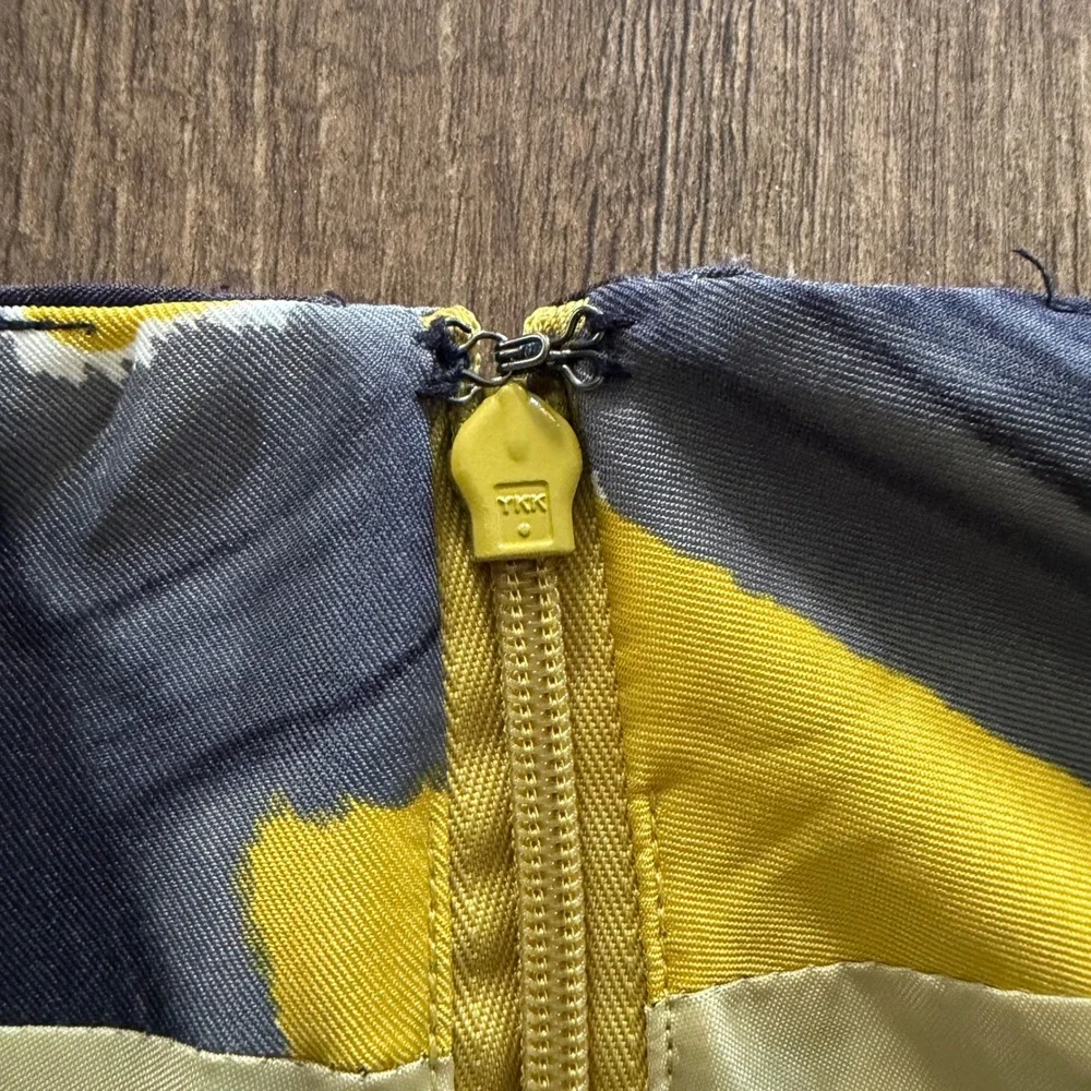 The Limited A-Line Skirt Women Large Yellow Grey Abstract Belted Geometric Mini